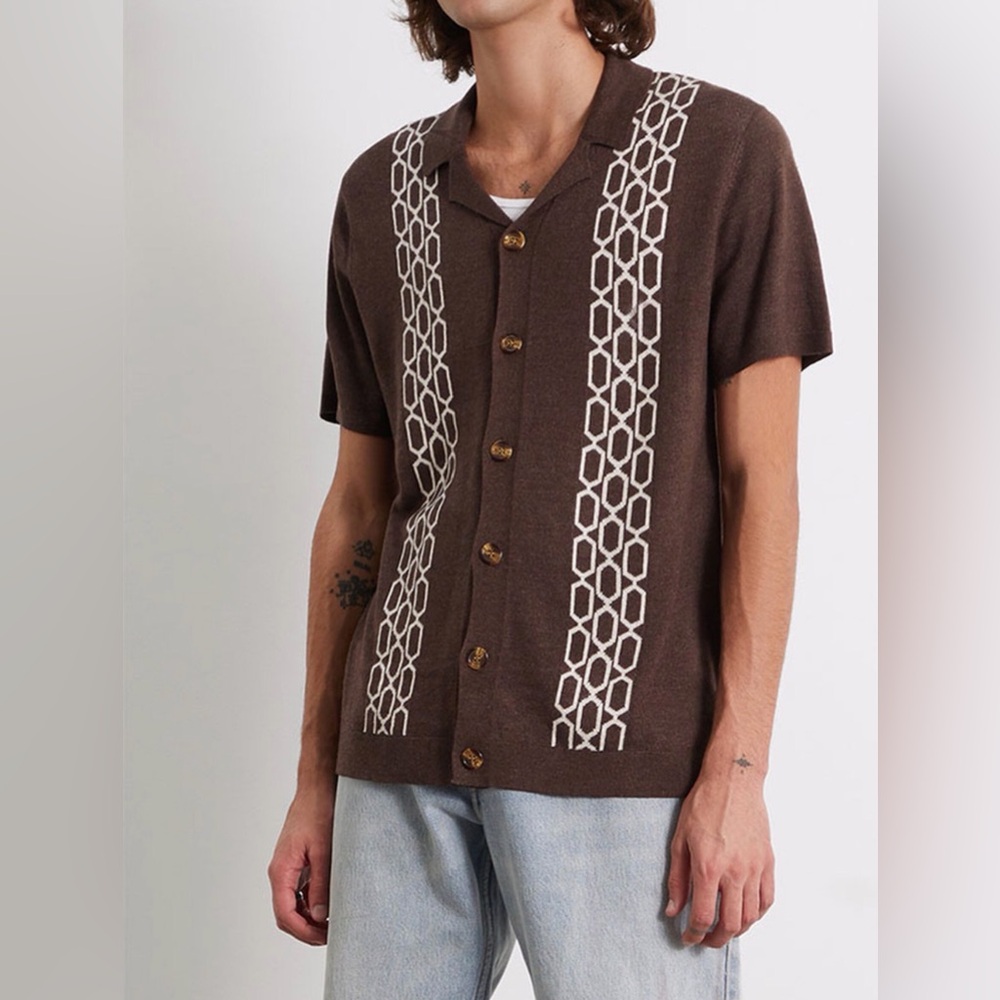 PACSUN Merino Wool Blend‎ Mocha Brown Button Down Men’s Shirt Jacquard Knit